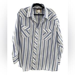 Wrangler Western Pearl Snap Blue & White Striped Button-Down Shirt Size 3XL